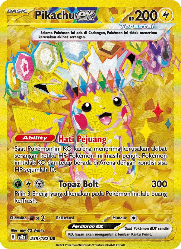 Kartu Pikachu ex dari Kilat Rasi, nomor 239/182