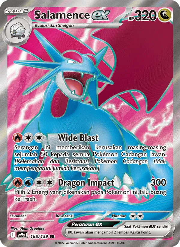 Kartu Salamence ex dari Ikatan Takdir, nomor 168/139
