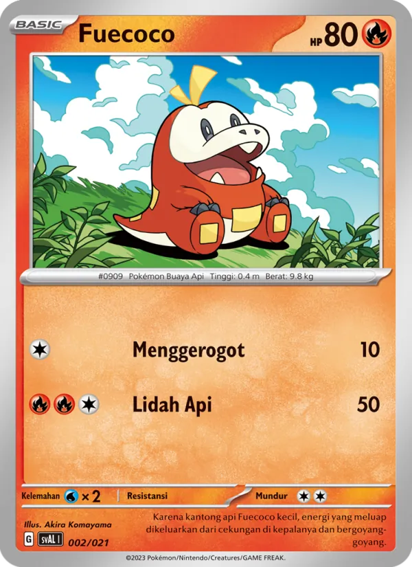 Kartu Fuecoco dari Sprigatito & Lucario ex, nomor 002/21