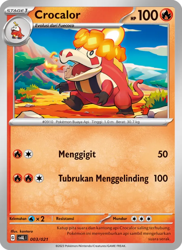Kartu Crocalor dari Sprigatito & Lucario ex, nomor 003/21