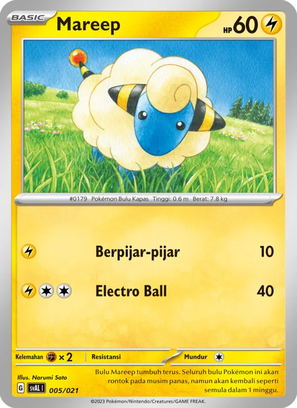 Kartu Mareep dari Sprigatito & Lucario ex, nomor 005/21