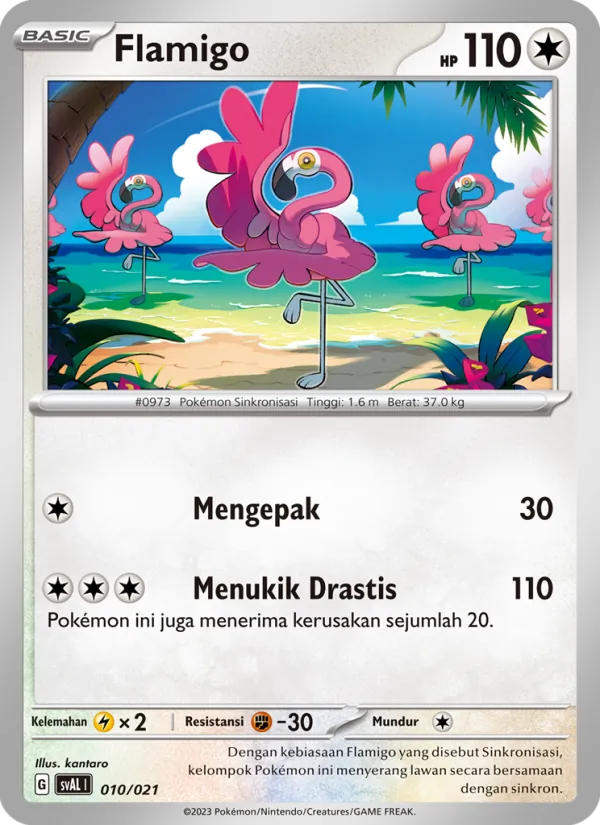 Kartu Flamigo dari Sprigatito & Lucario ex, nomor 010/21