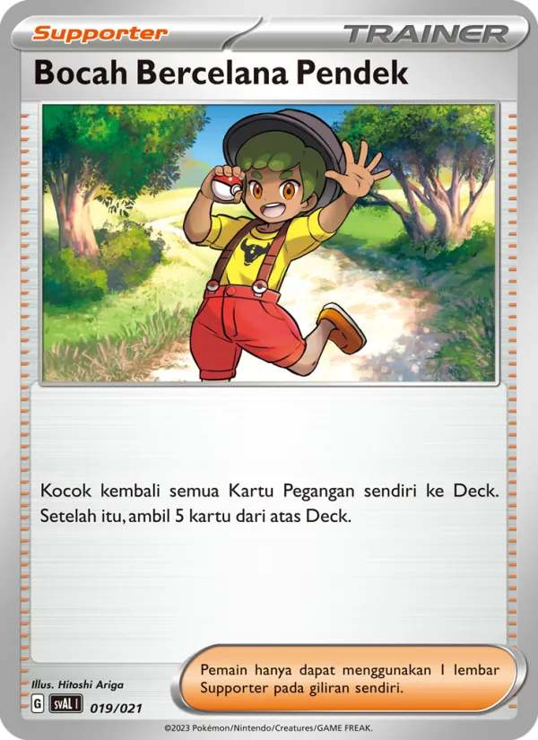 Kartu Bocah Bercelana Pendek dari Sprigatito & Lucario ex, nomor 019/21