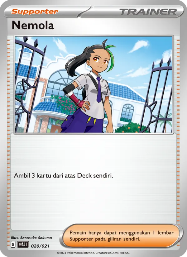 Kartu Nemola dari Sprigatito & Lucario ex, nomor 020/21