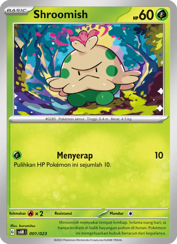 Kartu Shroomish dari Fuecoco & Ampharos ex, nomor 001/23