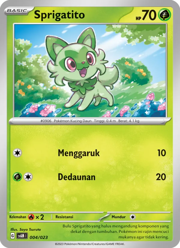 Kartu Sprigatito dari Fuecoco & Ampharos ex, nomor 004/23