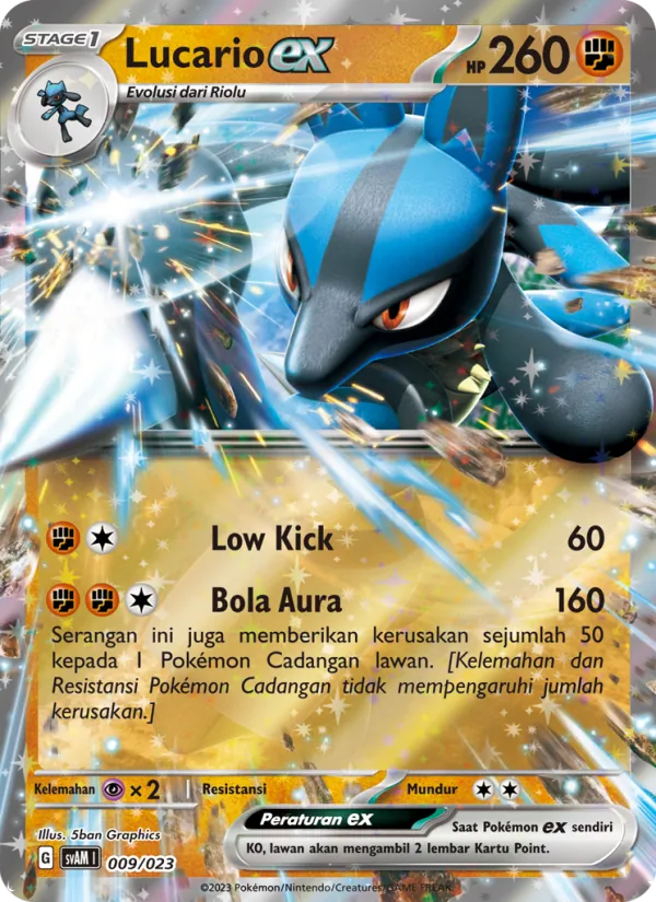Kartu Lucario ex dari Fuecoco & Ampharos ex, nomor 009/23