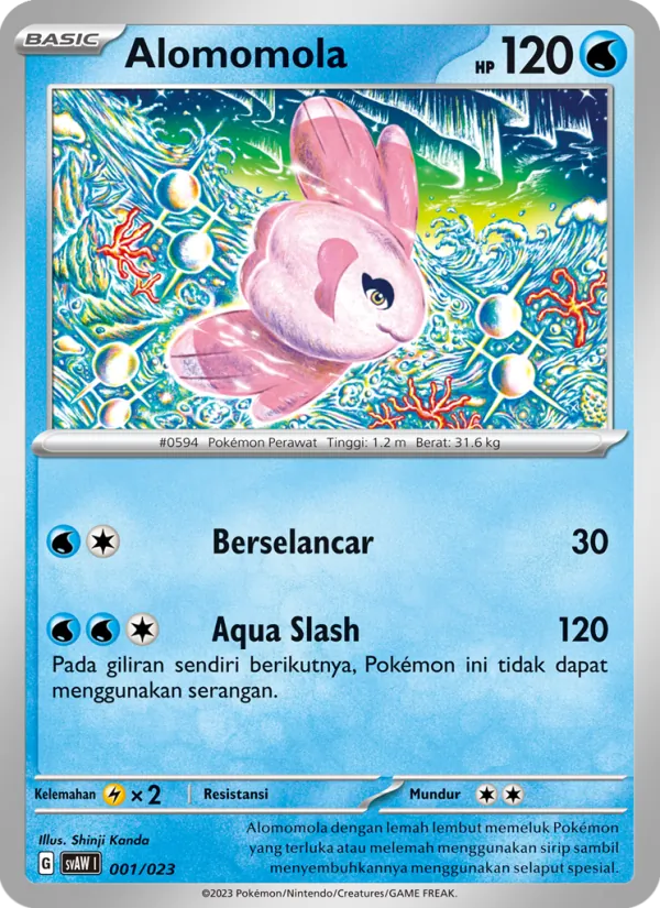 Kartu Alomomola dari Quaxly & Mimikyu ex, nomor 001/23