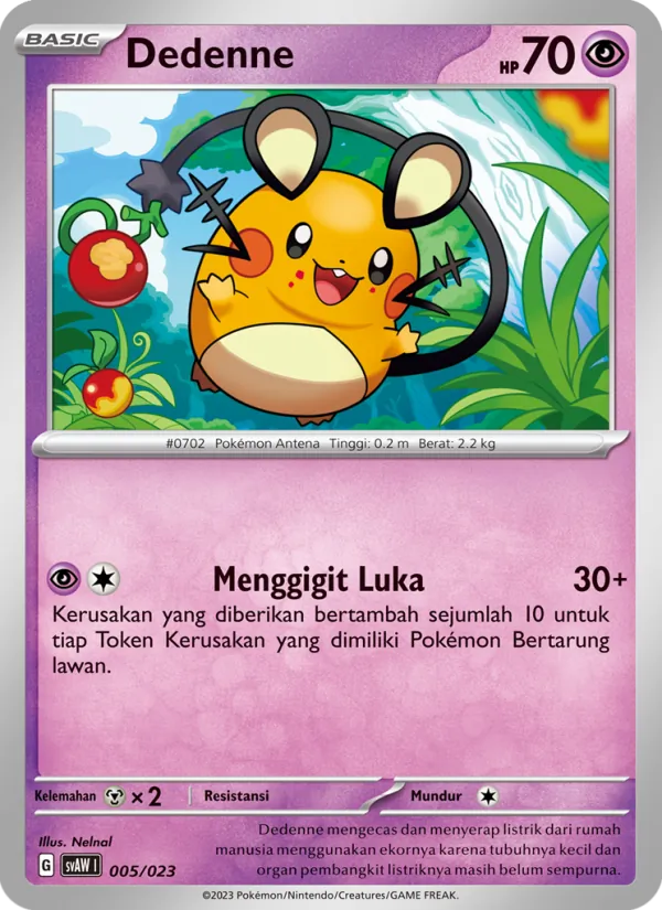 Kartu Dedenne dari Quaxly & Mimikyu ex, nomor 005/23