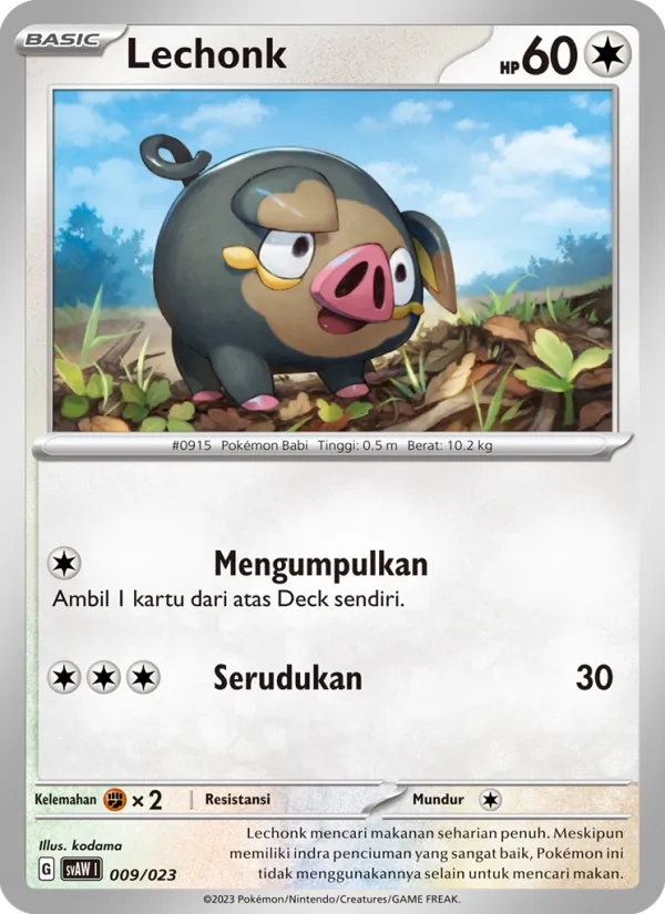 Kartu Lechonk dari Quaxly & Mimikyu ex, nomor 009/23