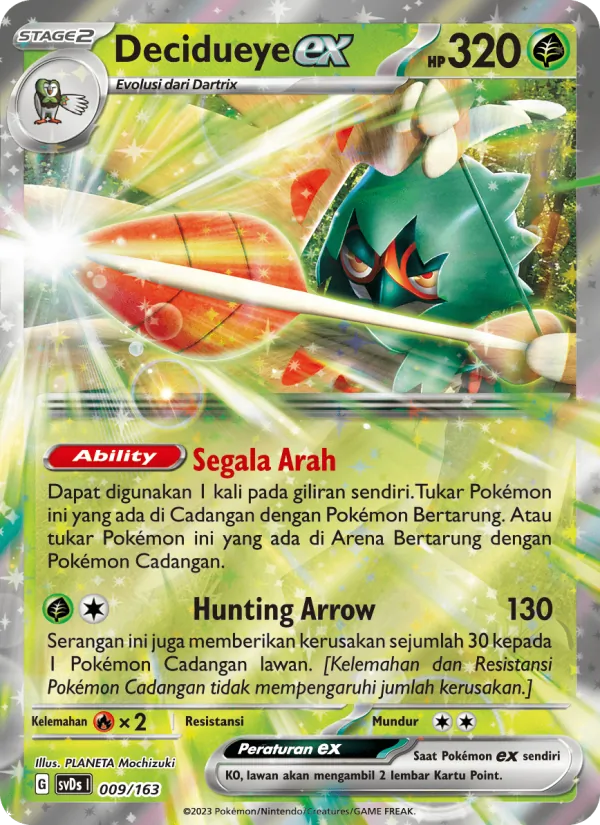 Kartu Decidueye ex dari Deck Ringkas ex, nomor 009/163