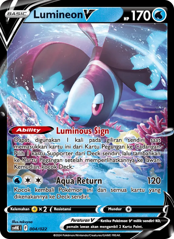 Kartu Lumineon V dari Koraidon ex Purba, nomor 004/22