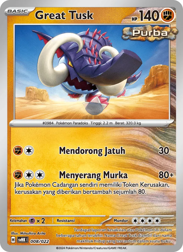Kartu Great Tusk dari Koraidon ex Purba, nomor 008/22