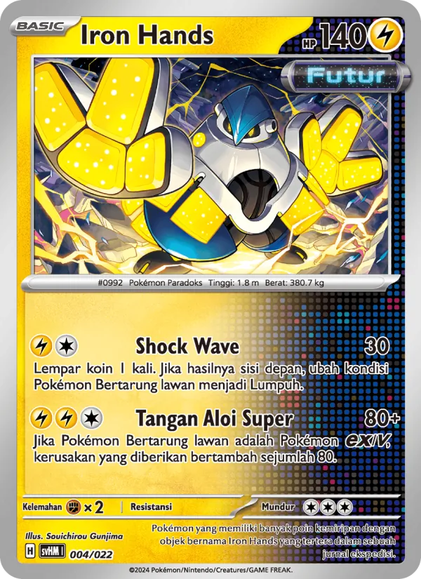 Kartu Iron Hands dari Miraidon ex Futur, nomor 004/22