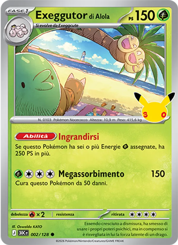 Carta Exeggutor di Alola dell'espansione 30° Anniversario, numero 002/128