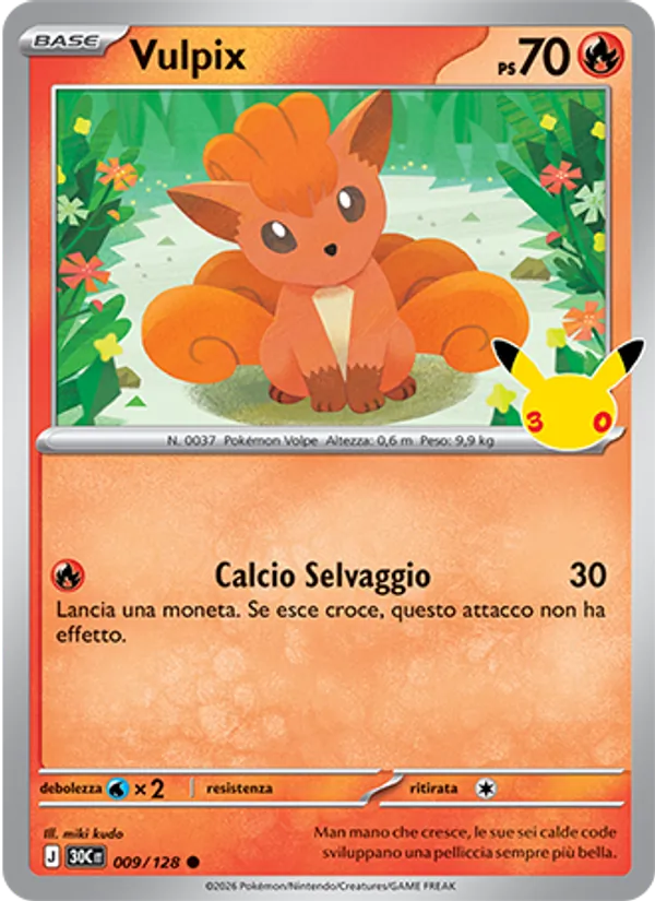 Carta Vulpix dell'espansione 30° Anniversario, numero 009/128