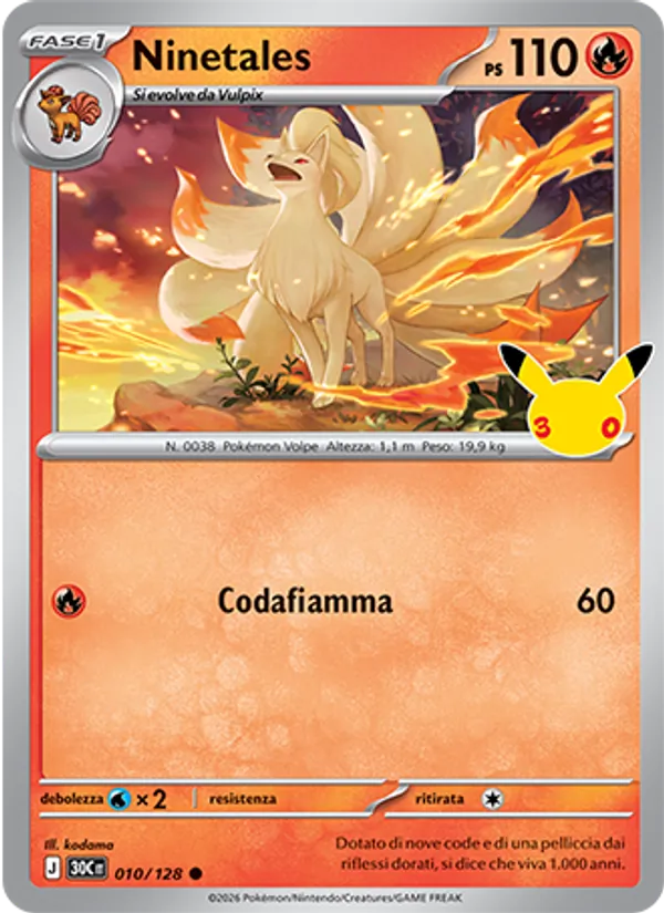 Carta Ninetales dell'espansione 30° Anniversario, numero 010/128