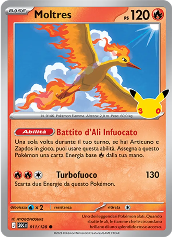 Carta Moltres dell'espansione 30° Anniversario, numero 011/128
