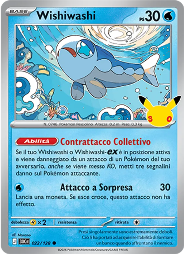 Carta Wishiwashi dell'espansione 30° Anniversario, numero 022/128