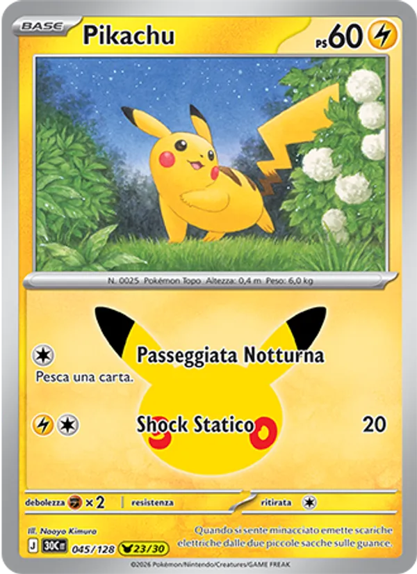 Carta Pikachu dell'espansione 30° Anniversario, numero 045/128