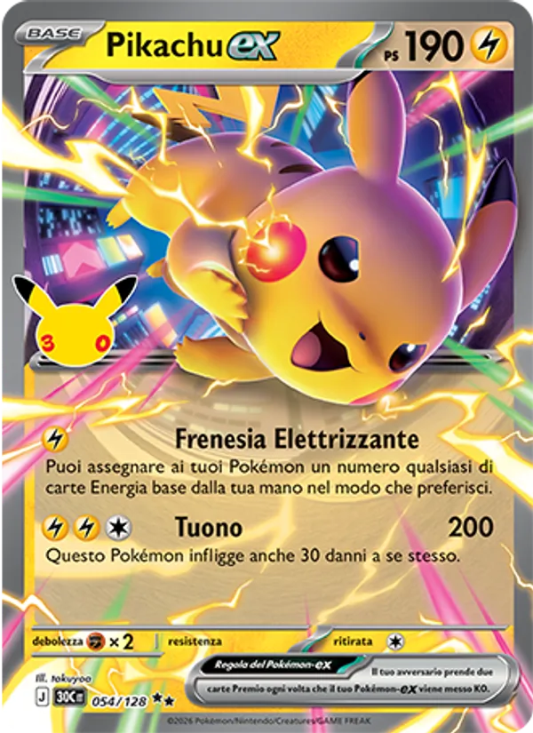 Carta Pikachu-ex dell'espansione 30° Anniversario, numero 054/128