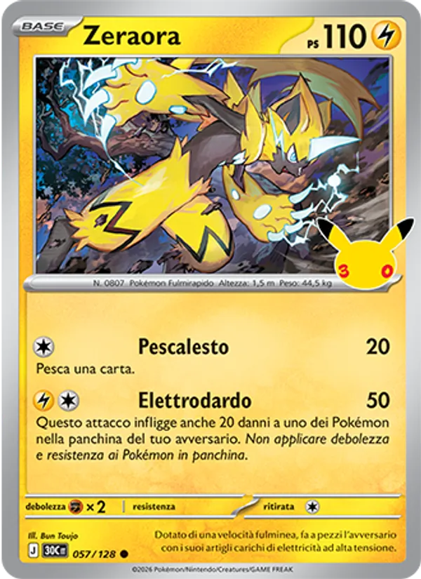 Carta Zeraora dell'espansione 30° Anniversario, numero 057/128