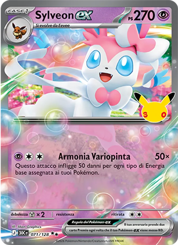 Carta Sylveon-ex dell'espansione 30° Anniversario, numero 071/128
