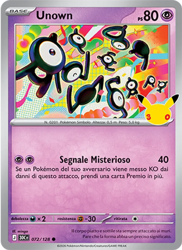 Carta Unown dell'espansione 30° Anniversario, numero 072/128