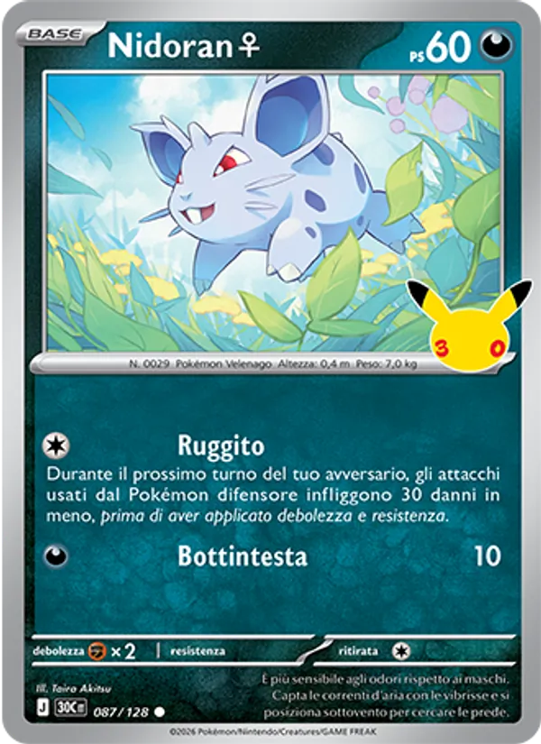 Carta Nidoran♀ dell'espansione 30° Anniversario, numero 087/128