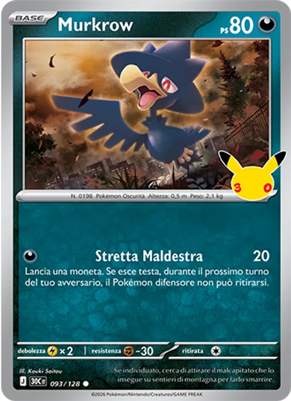 Carta Murkrow dell'espansione 30° Anniversario, numero 093/128