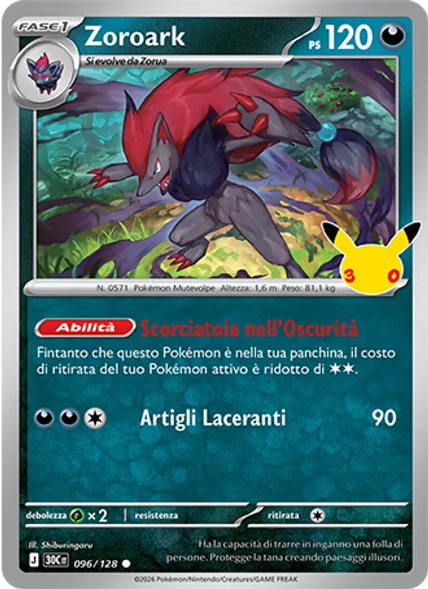 Carta Zoroark dell'espansione 30° Anniversario, numero 096/128
