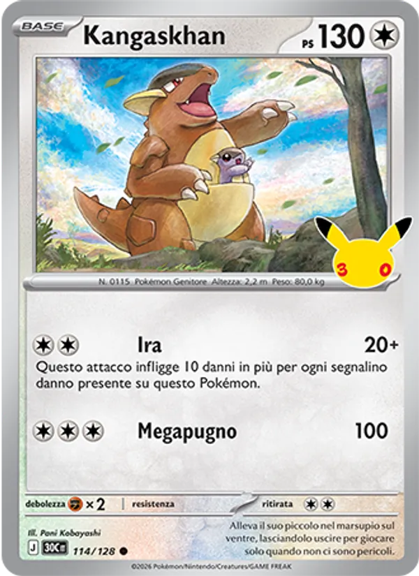 Carta Kangaskhan dell'espansione 30° Anniversario, numero 114/128
