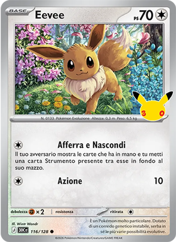 Carta Eevee dell'espansione 30° Anniversario, numero 116/128