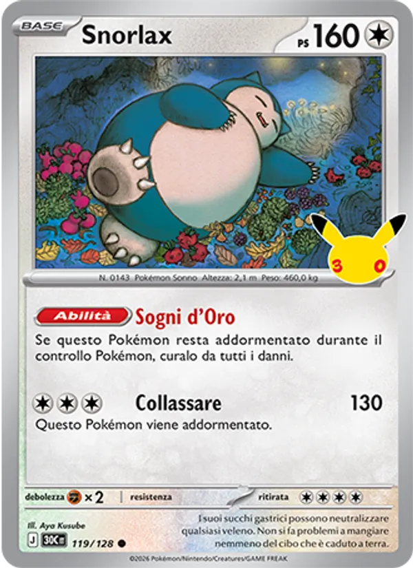 Carta Snorlax dell'espansione 30° Anniversario, numero 119/128