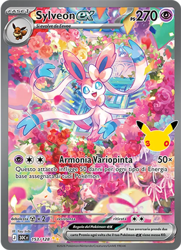 Carta Sylveon-ex dell'espansione 30° Anniversario, numero 153/128