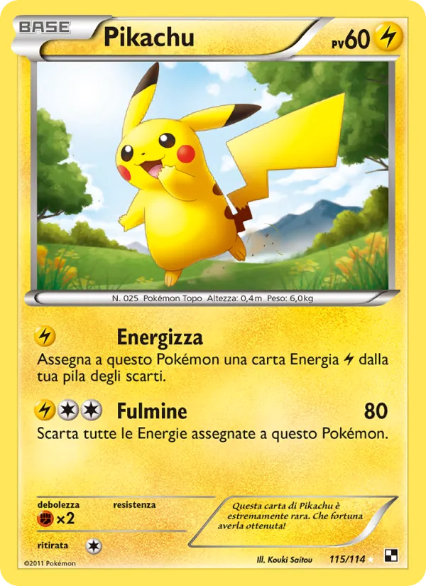 Carta Pikachu dell'espansione Nero e Bianco, numero 115/114