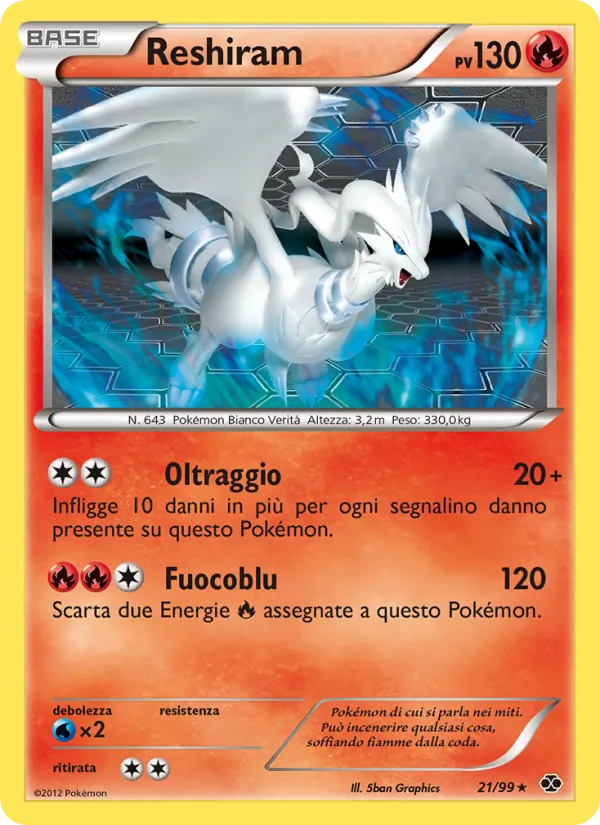 Carta Reshiram dell'espansione Destini Futuri, numero 21/99