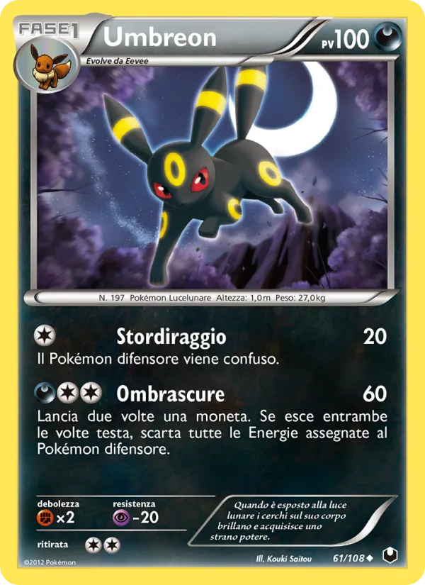 Carta Umbreon dell'espansione Esploratori delle Tenebre, numero 61/108