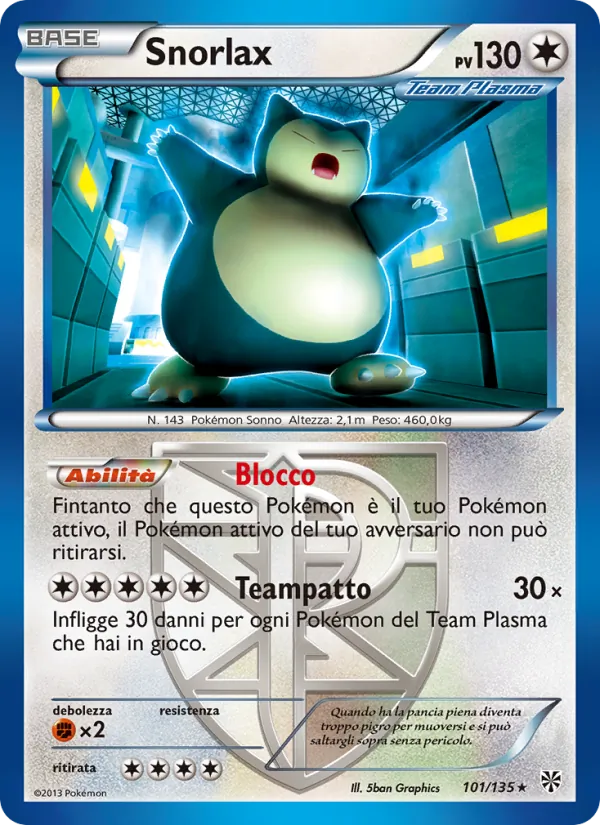 Carta Snorlax dell'espansione Uragano Plasma, numero 101/135