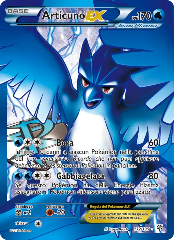 Carta Articuno-EX dell'espansione Uragano Plasma, numero 132/135
