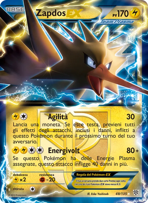 Carta Zapdos-EX dell'espansione Uragano Plasma, numero 48/135