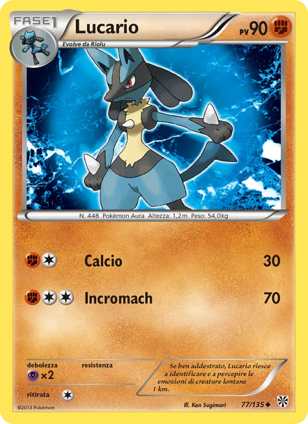 Carta Lucario dell'espansione Uragano Plasma, numero 77/135