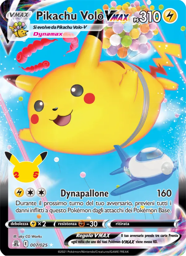 Carta Pikachu Volo VMAX dell'espansione Gran Festa, numero 7/25