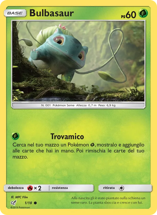 Carta Bulbasaur dell'espansione Detective Pikachu, numero 1/18
