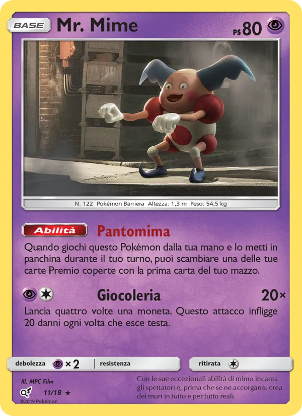 Carta Mr. Mime dell'espansione Detective Pikachu, numero 11/18