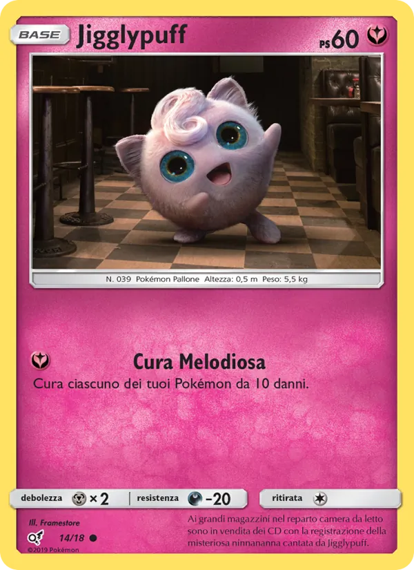 Carta Jigglypuff dell'espansione Detective Pikachu, numero 14/18