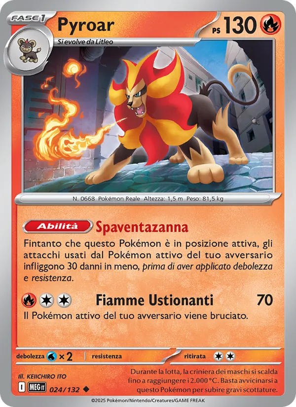 Carta Pyroar dell'espansione Megaevoluzione, numero 024/132