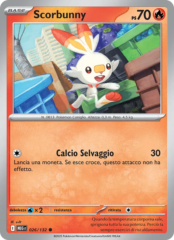 Carta Scorbunny dell'espansione Megaevoluzione, numero 026/132