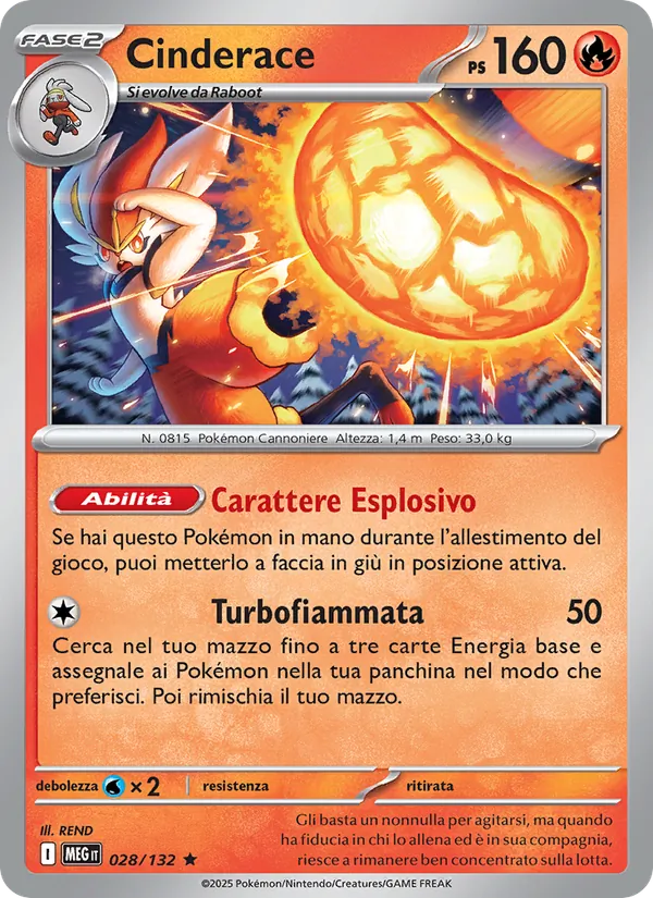 Carta Cinderace dell'espansione Megaevoluzione, numero 028/132