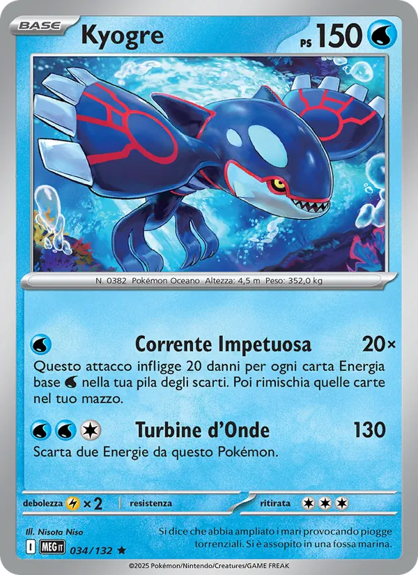 Carta Kyogre dell'espansione Megaevoluzione, numero 034/132